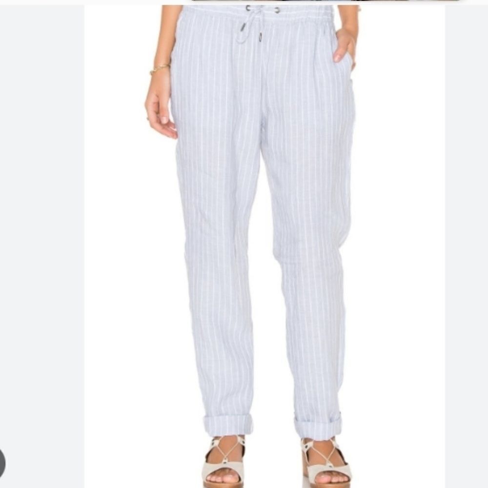 ONIA (from REVOLVE) Ella Drawstring Linen Striped Pants Cream White Size Medium